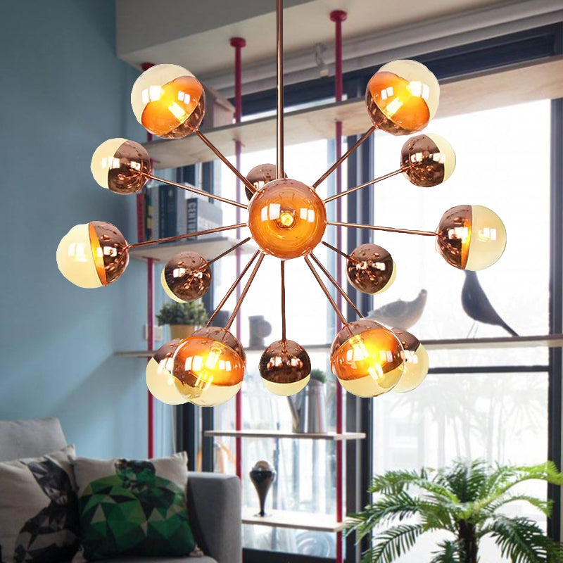 Globe Dining Room Semi Flush Mount White/Clear/Smoke Grey Glass 9/12/15 Lights Contemporary Semi Flush Light in Copper/Chrome/Gold 15 Copper Amber Clearhalo 'Ceiling Lights' 'Close To Ceiling Lights' 'Close to ceiling' 'Glass shade' 'Glass' 'Semi-flushmount' Lighting' 559310