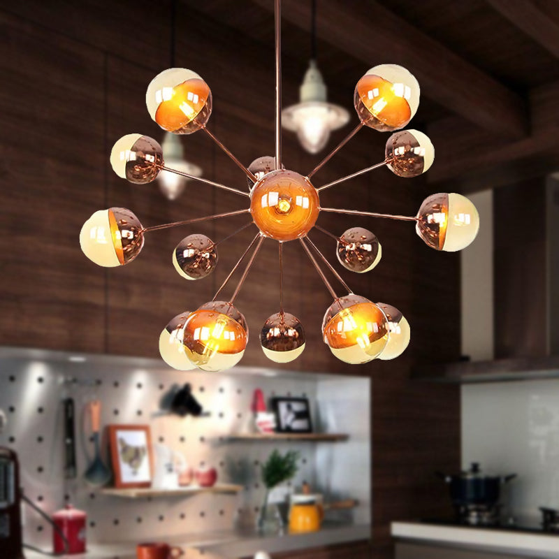 Globe Dining Room Semi Flush Mount White/Clear/Smoke Grey Glass 9/12/15 Lights Contemporary Semi Flush Light in Copper/Chrome/Gold Clearhalo 'Ceiling Lights' 'Close To Ceiling Lights' 'Close to ceiling' 'Glass shade' 'Glass' 'Semi-flushmount' Lighting' 559311