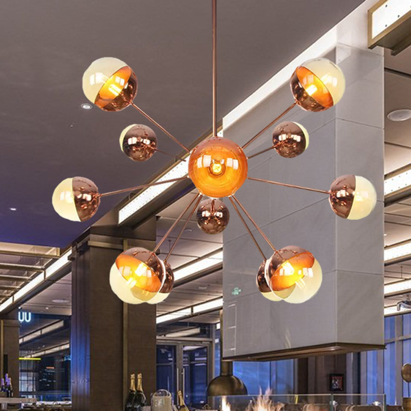 Globe Dining Room Semi Flush Mount White/Clear/Smoke Grey Glass 9/12/15 Lights Contemporary Semi Flush Light in Copper/Chrome/Gold Clearhalo 'Ceiling Lights' 'Close To Ceiling Lights' 'Close to ceiling' 'Glass shade' 'Glass' 'Semi-flushmount' Lighting' 559313