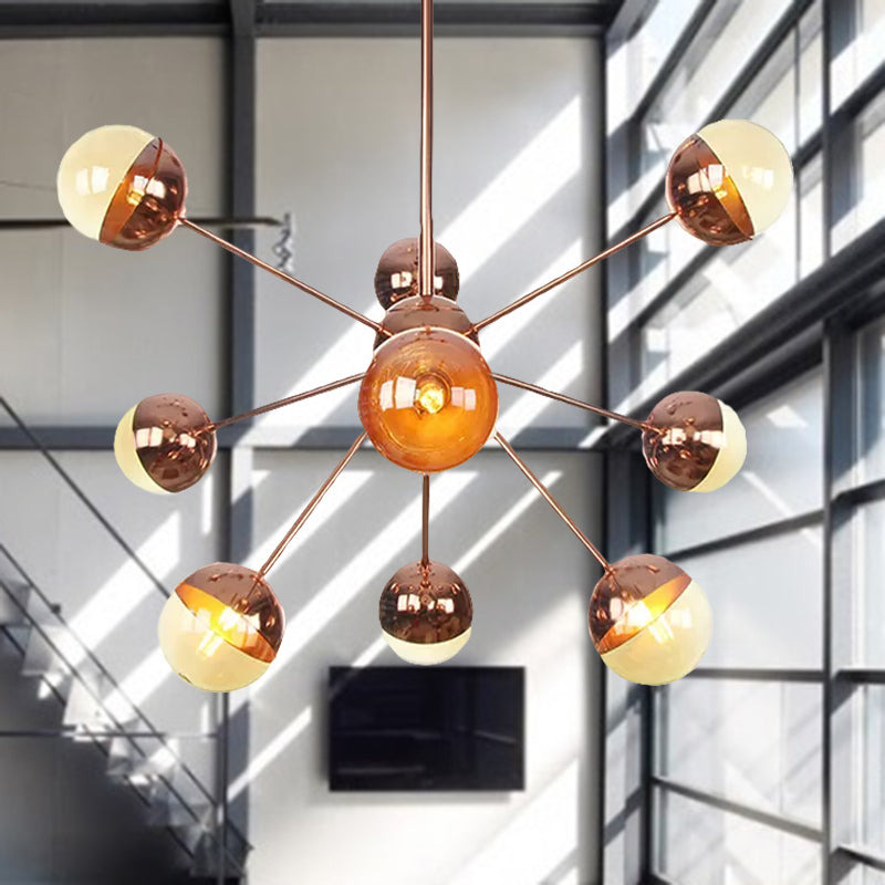 Globe Dining Room Semi Flush Mount White/Clear/Smoke Grey Glass 9/12/15 Lights Contemporary Semi Flush Light in Copper/Chrome/Gold Clearhalo 'Ceiling Lights' 'Close To Ceiling Lights' 'Close to ceiling' 'Glass shade' 'Glass' 'Semi-flushmount' Lighting' 559315