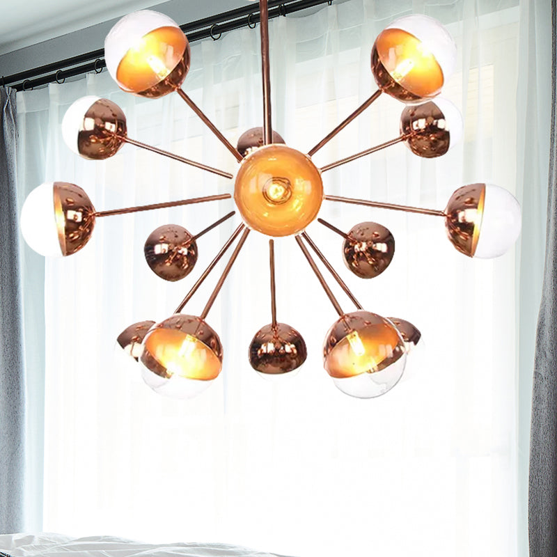 Globe Dining Room Semi Flush Mount White/Clear/Smoke Grey Glass 9/12/15 Lights Contemporary Semi Flush Light in Copper/Chrome/Gold Clearhalo 'Ceiling Lights' 'Close To Ceiling Lights' 'Close to ceiling' 'Glass shade' 'Glass' 'Semi-flushmount' Lighting' 559321
