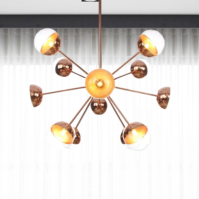 Globe Dining Room Semi Flush Mount White/Clear/Smoke Grey Glass 9/12/15 Lights Contemporary Semi Flush Light in Copper/Chrome/Gold Clearhalo 'Ceiling Lights' 'Close To Ceiling Lights' 'Close to ceiling' 'Glass shade' 'Glass' 'Semi-flushmount' Lighting' 559325