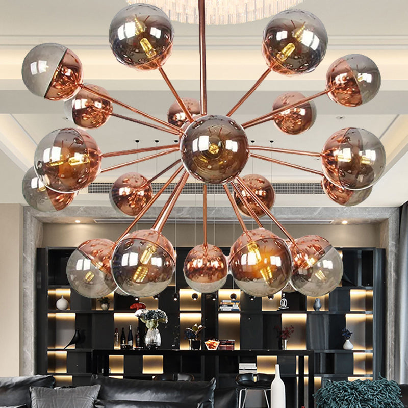 Globe Dining Room Semi Flush Mount White/Clear/Smoke Grey Glass 9/12/15 Lights Contemporary Semi Flush Light in Copper/Chrome/Gold 21 Copper Smoke Grey Clearhalo 'Ceiling Lights' 'Close To Ceiling Lights' 'Close to ceiling' 'Glass shade' 'Glass' 'Semi-flushmount' Lighting' 559326