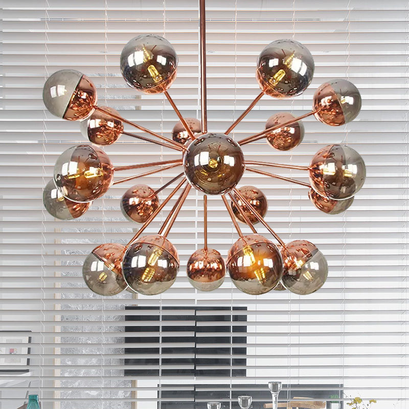 Globe Dining Room Semi Flush Mount White/Clear/Smoke Grey Glass 9/12/15 Lights Contemporary Semi Flush Light in Copper/Chrome/Gold Clearhalo 'Ceiling Lights' 'Close To Ceiling Lights' 'Close to ceiling' 'Glass shade' 'Glass' 'Semi-flushmount' Lighting' 559327