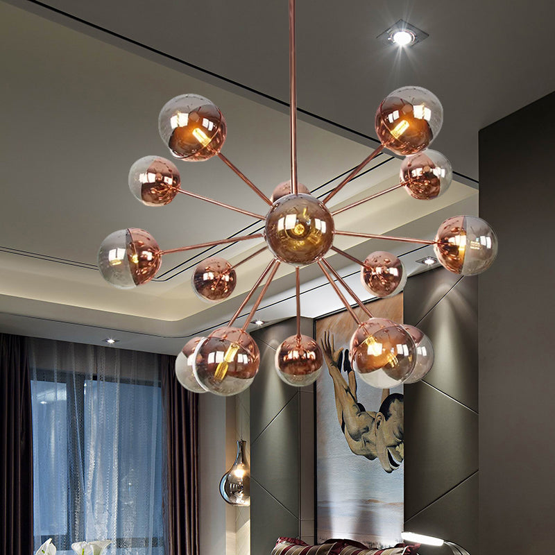 Globe Dining Room Semi Flush Mount White/Clear/Smoke Grey Glass 9/12/15 Lights Contemporary Semi Flush Light in Copper/Chrome/Gold Clearhalo 'Ceiling Lights' 'Close To Ceiling Lights' 'Close to ceiling' 'Glass shade' 'Glass' 'Semi-flushmount' Lighting' 559331