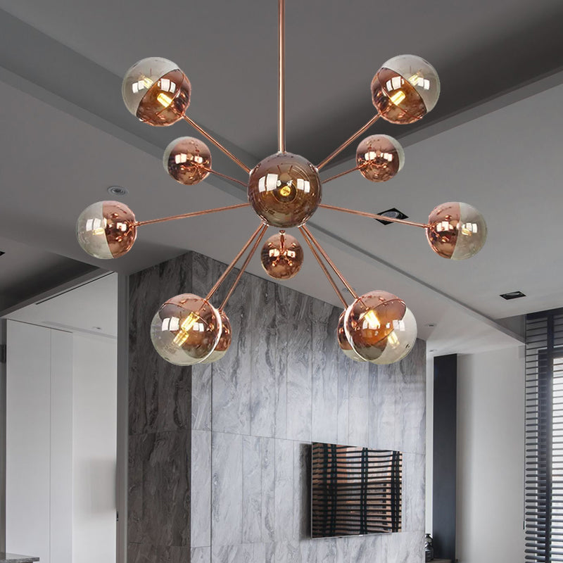 Globe Dining Room Semi Flush Mount White/Clear/Smoke Grey Glass 9/12/15 Lights Contemporary Semi Flush Light in Copper/Chrome/Gold Clearhalo 'Ceiling Lights' 'Close To Ceiling Lights' 'Close to ceiling' 'Glass shade' 'Glass' 'Semi-flushmount' Lighting' 559333
