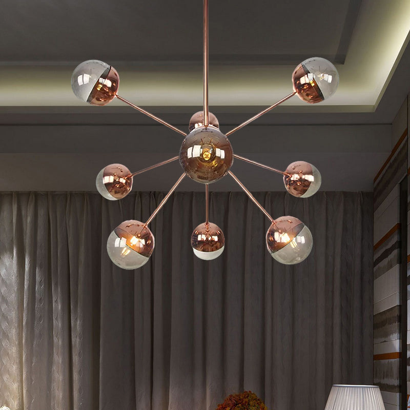 Globe Dining Room Semi Flush Mount White/Clear/Smoke Grey Glass 9/12/15 Lights Contemporary Semi Flush Light in Copper/Chrome/Gold Clearhalo 'Ceiling Lights' 'Close To Ceiling Lights' 'Close to ceiling' 'Glass shade' 'Glass' 'Semi-flushmount' Lighting' 559335