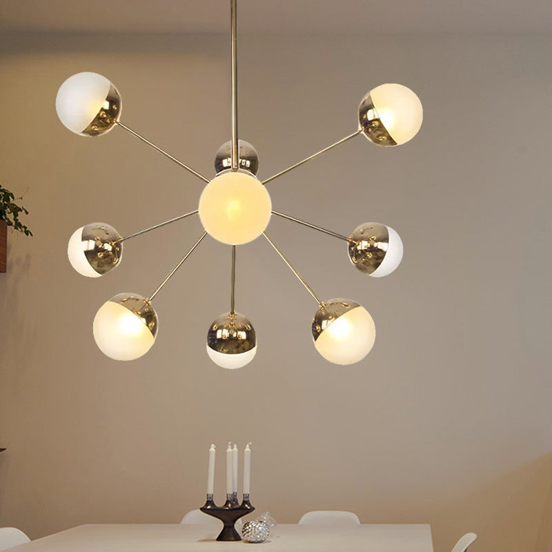 Globe Dining Room Semi Flush Mount White/Clear/Smoke Grey Glass 9/12/15 Lights Contemporary Semi Flush Light in Copper/Chrome/Gold 9 Gold White Clearhalo 'Ceiling Lights' 'Close To Ceiling Lights' 'Close to ceiling' 'Glass shade' 'Glass' 'Semi-flushmount' Lighting' 559344