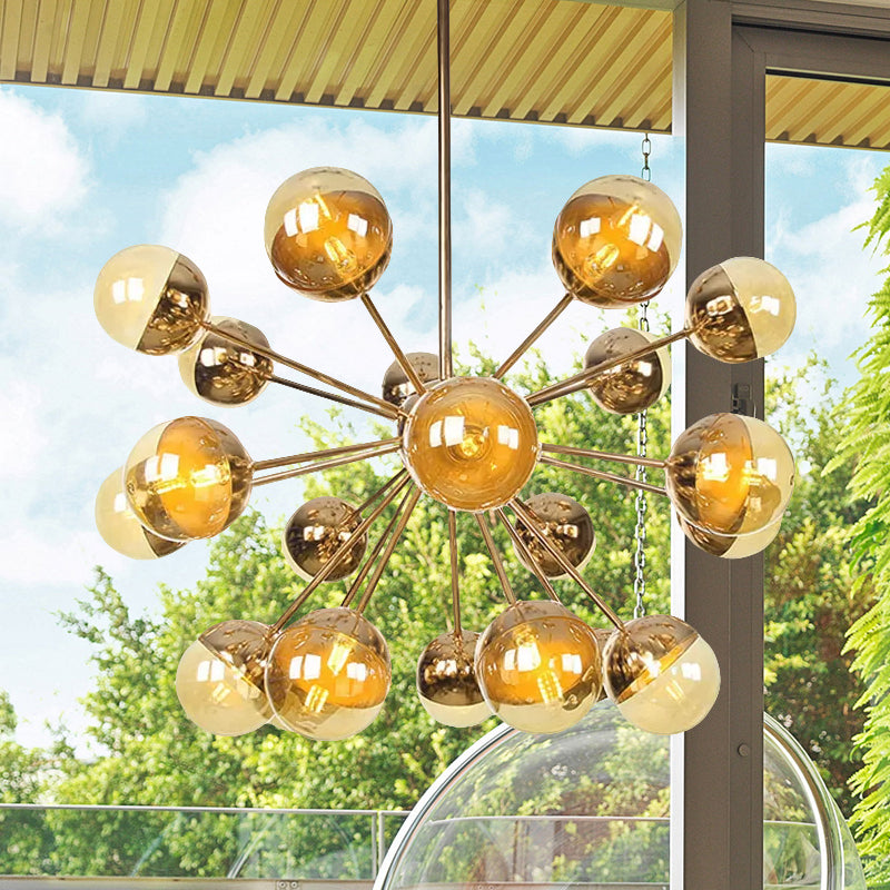 Globe Dining Room Semi Flush Mount White/Clear/Smoke Grey Glass 9/12/15 Lights Contemporary Semi Flush Light in Copper/Chrome/Gold 21 Gold Amber Clearhalo 'Ceiling Lights' 'Close To Ceiling Lights' 'Close to ceiling' 'Glass shade' 'Glass' 'Semi-flushmount' Lighting' 559346