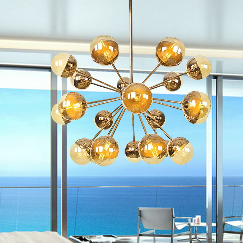 Globe Dining Room Semi Flush Mount White/Clear/Smoke Grey Glass 9/12/15 Lights Contemporary Semi Flush Light in Copper/Chrome/Gold Clearhalo 'Ceiling Lights' 'Close To Ceiling Lights' 'Close to ceiling' 'Glass shade' 'Glass' 'Semi-flushmount' Lighting' 559347