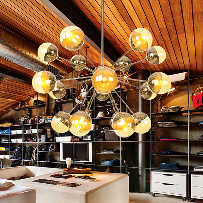 Globe Dining Room Semi Flush Mount White/Clear/Smoke Grey Glass 9/12/15 Lights Contemporary Semi Flush Light in Copper/Chrome/Gold 18 Gold Amber Clearhalo 'Ceiling Lights' 'Close To Ceiling Lights' 'Close to ceiling' 'Glass shade' 'Glass' 'Semi-flushmount' Lighting' 559348