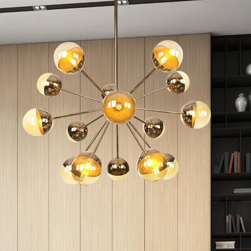 Globe Dining Room Semi Flush Mount White/Clear/Smoke Grey Glass 9/12/15 Lights Contemporary Semi Flush Light in Copper/Chrome/Gold Clearhalo 'Ceiling Lights' 'Close To Ceiling Lights' 'Close to ceiling' 'Glass shade' 'Glass' 'Semi-flushmount' Lighting' 559351