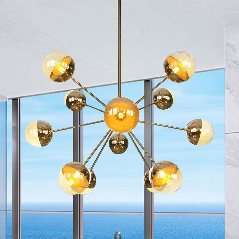 Globe Dining Room Semi Flush Mount White/Clear/Smoke Grey Glass 9/12/15 Lights Contemporary Semi Flush Light in Copper/Chrome/Gold Clearhalo 'Ceiling Lights' 'Close To Ceiling Lights' 'Close to ceiling' 'Glass shade' 'Glass' 'Semi-flushmount' Lighting' 559353