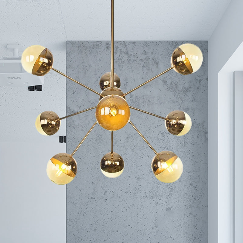 Globe Dining Room Semi Flush Mount White/Clear/Smoke Grey Glass 9/12/15 Lights Contemporary Semi Flush Light in Copper/Chrome/Gold Clearhalo 'Ceiling Lights' 'Close To Ceiling Lights' 'Close to ceiling' 'Glass shade' 'Glass' 'Semi-flushmount' Lighting' 559355