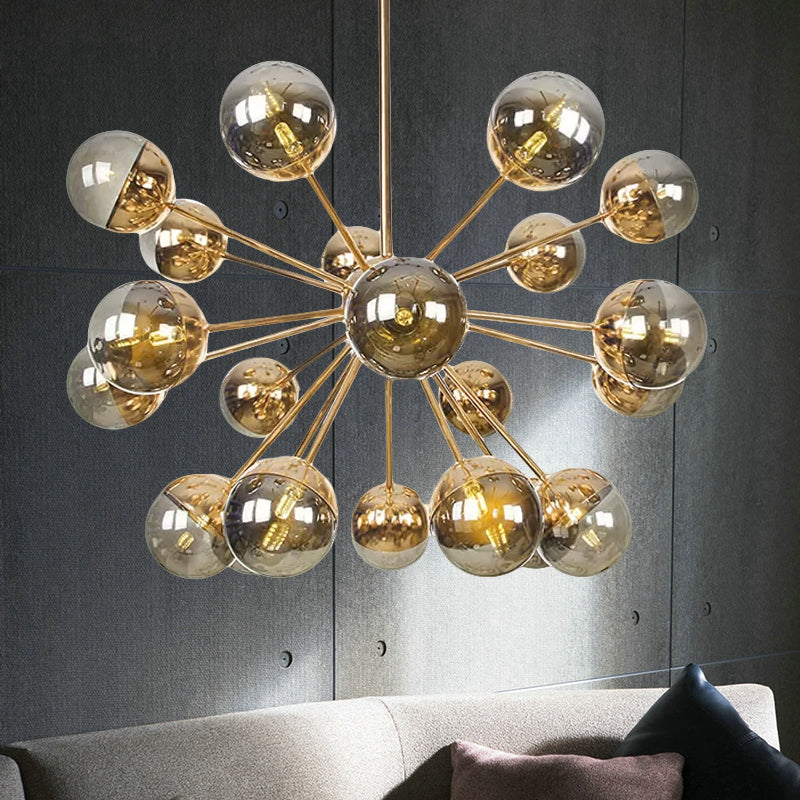 Globe Dining Room Semi Flush Mount White/Clear/Smoke Grey Glass 9/12/15 Lights Contemporary Semi Flush Light in Copper/Chrome/Gold 21 Gold Smoke Grey Clearhalo 'Ceiling Lights' 'Close To Ceiling Lights' 'Close to ceiling' 'Glass shade' 'Glass' 'Semi-flushmount' Lighting' 559366
