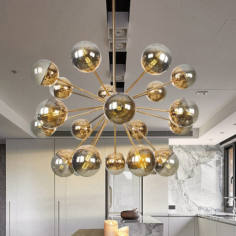 Globe Dining Room Semi Flush Mount White/Clear/Smoke Grey Glass 9/12/15 Lights Contemporary Semi Flush Light in Copper/Chrome/Gold Clearhalo 'Ceiling Lights' 'Close To Ceiling Lights' 'Close to ceiling' 'Glass shade' 'Glass' 'Semi-flushmount' Lighting' 559367