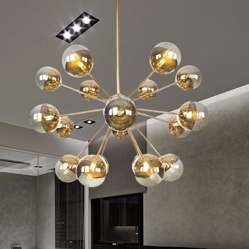 Globe Dining Room Semi Flush Mount White/Clear/Smoke Grey Glass 9/12/15 Lights Contemporary Semi Flush Light in Copper/Chrome/Gold 18 Gold Smoke Grey Clearhalo 'Ceiling Lights' 'Close To Ceiling Lights' 'Close to ceiling' 'Glass shade' 'Glass' 'Semi-flushmount' Lighting' 559368