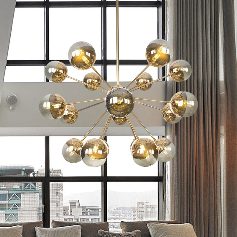 Globe Dining Room Semi Flush Mount White/Clear/Smoke Grey Glass 9/12/15 Lights Contemporary Semi Flush Light in Copper/Chrome/Gold Clearhalo 'Ceiling Lights' 'Close To Ceiling Lights' 'Close to ceiling' 'Glass shade' 'Glass' 'Semi-flushmount' Lighting' 559369