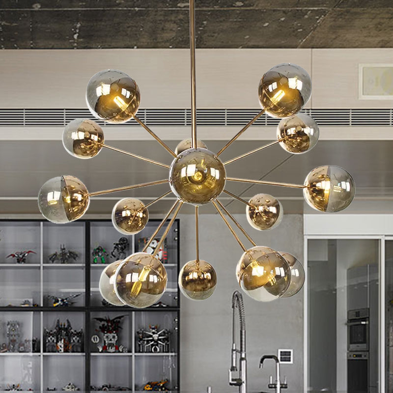 Globe Dining Room Semi Flush Mount White/Clear/Smoke Grey Glass 9/12/15 Lights Contemporary Semi Flush Light in Copper/Chrome/Gold Clearhalo 'Ceiling Lights' 'Close To Ceiling Lights' 'Close to ceiling' 'Glass shade' 'Glass' 'Semi-flushmount' Lighting' 559371