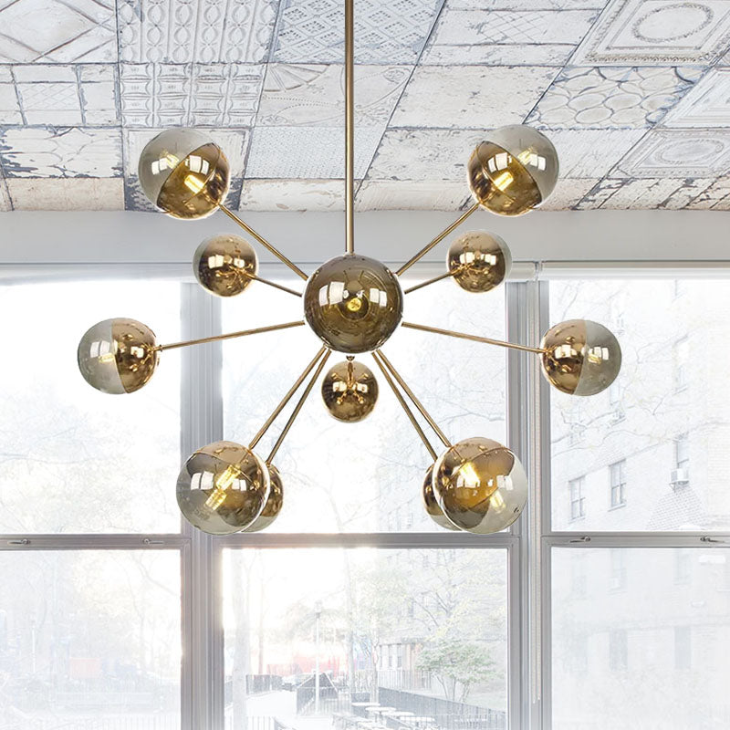 Globe Dining Room Semi Flush Mount White/Clear/Smoke Grey Glass 9/12/15 Lights Contemporary Semi Flush Light in Copper/Chrome/Gold Clearhalo 'Ceiling Lights' 'Close To Ceiling Lights' 'Close to ceiling' 'Glass shade' 'Glass' 'Semi-flushmount' Lighting' 559373