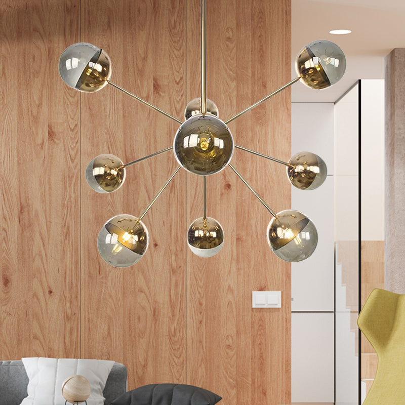 Globe Dining Room Semi Flush Mount White/Clear/Smoke Grey Glass 9/12/15 Lights Contemporary Semi Flush Light in Copper/Chrome/Gold Clearhalo 'Ceiling Lights' 'Close To Ceiling Lights' 'Close to ceiling' 'Glass shade' 'Glass' 'Semi-flushmount' Lighting' 559375
