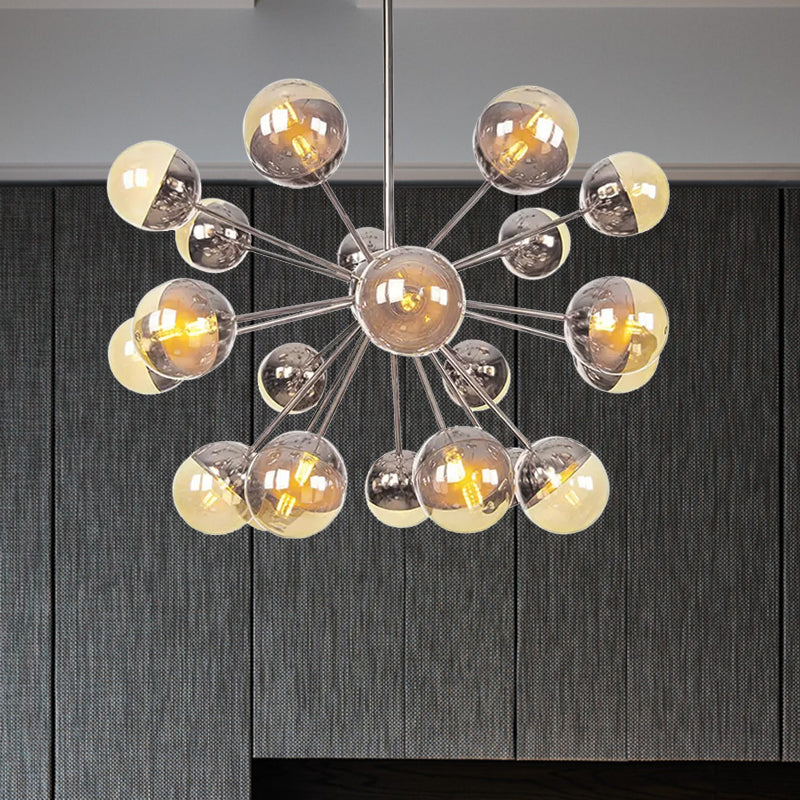 Globe Dining Room Semi Flush Mount White/Clear/Smoke Grey Glass 9/12/15 Lights Contemporary Semi Flush Light in Copper/Chrome/Gold Clearhalo 'Ceiling Lights' 'Close To Ceiling Lights' 'Close to ceiling' 'Glass shade' 'Glass' 'Semi-flushmount' Lighting' 559387