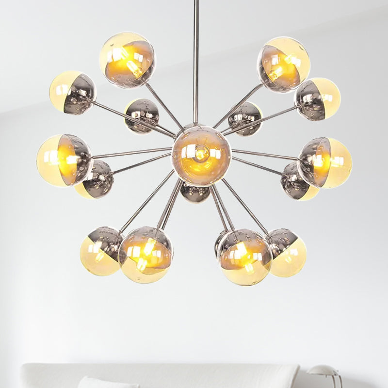 Globe Dining Room Semi Flush Mount White/Clear/Smoke Grey Glass 9/12/15 Lights Contemporary Semi Flush Light in Copper/Chrome/Gold Clearhalo 'Ceiling Lights' 'Close To Ceiling Lights' 'Close to ceiling' 'Glass shade' 'Glass' 'Semi-flushmount' Lighting' 559389