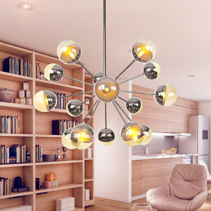 Globe Dining Room Semi Flush Mount White/Clear/Smoke Grey Glass 9/12/15 Lights Contemporary Semi Flush Light in Copper/Chrome/Gold Clearhalo 'Ceiling Lights' 'Close To Ceiling Lights' 'Close to ceiling' 'Glass shade' 'Glass' 'Semi-flushmount' Lighting' 559391