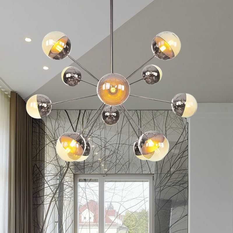 Globe Dining Room Semi Flush Mount White/Clear/Smoke Grey Glass 9/12/15 Lights Contemporary Semi Flush Light in Copper/Chrome/Gold 12 Chrome Amber Clearhalo 'Ceiling Lights' 'Close To Ceiling Lights' 'Close to ceiling' 'Glass shade' 'Glass' 'Semi-flushmount' Lighting' 559392
