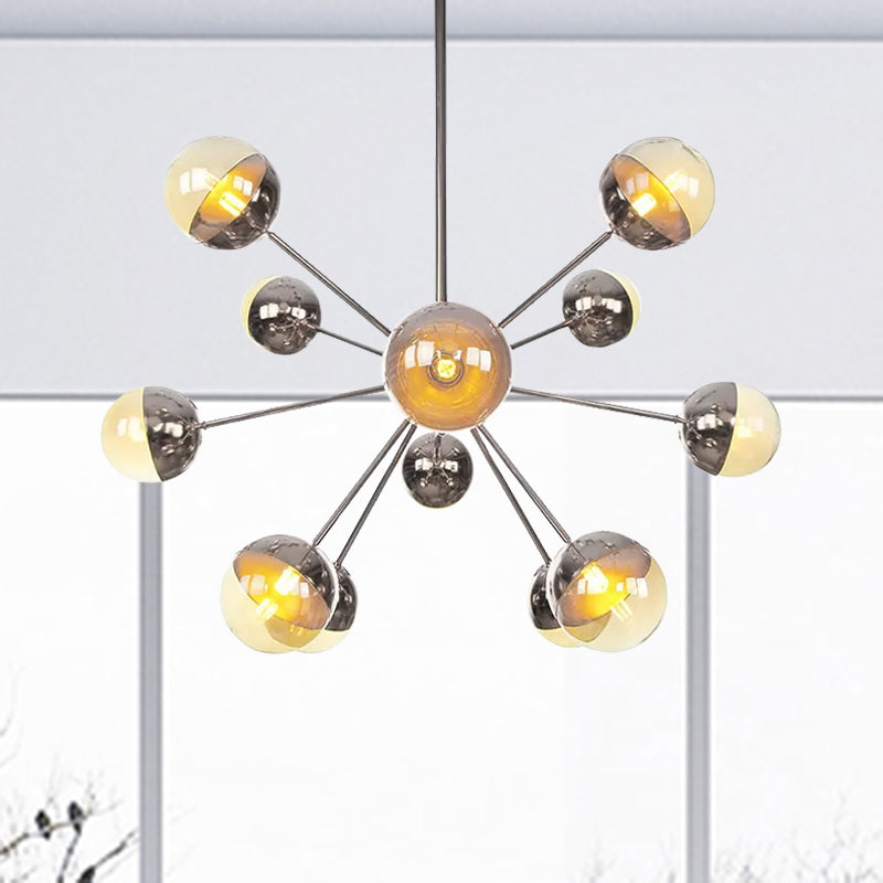 Globe Dining Room Semi Flush Mount White/Clear/Smoke Grey Glass 9/12/15 Lights Contemporary Semi Flush Light in Copper/Chrome/Gold Clearhalo 'Ceiling Lights' 'Close To Ceiling Lights' 'Close to ceiling' 'Glass shade' 'Glass' 'Semi-flushmount' Lighting' 559393