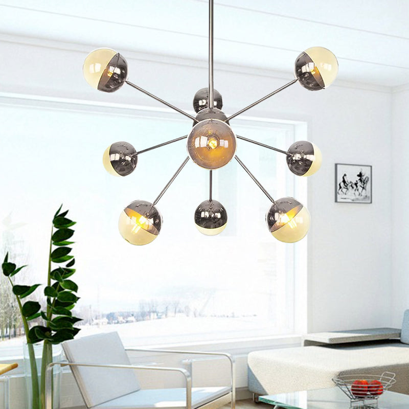 Globe Dining Room Semi Flush Mount White/Clear/Smoke Grey Glass 9/12/15 Lights Contemporary Semi Flush Light in Copper/Chrome/Gold Clearhalo 'Ceiling Lights' 'Close To Ceiling Lights' 'Close to ceiling' 'Glass shade' 'Glass' 'Semi-flushmount' Lighting' 559395