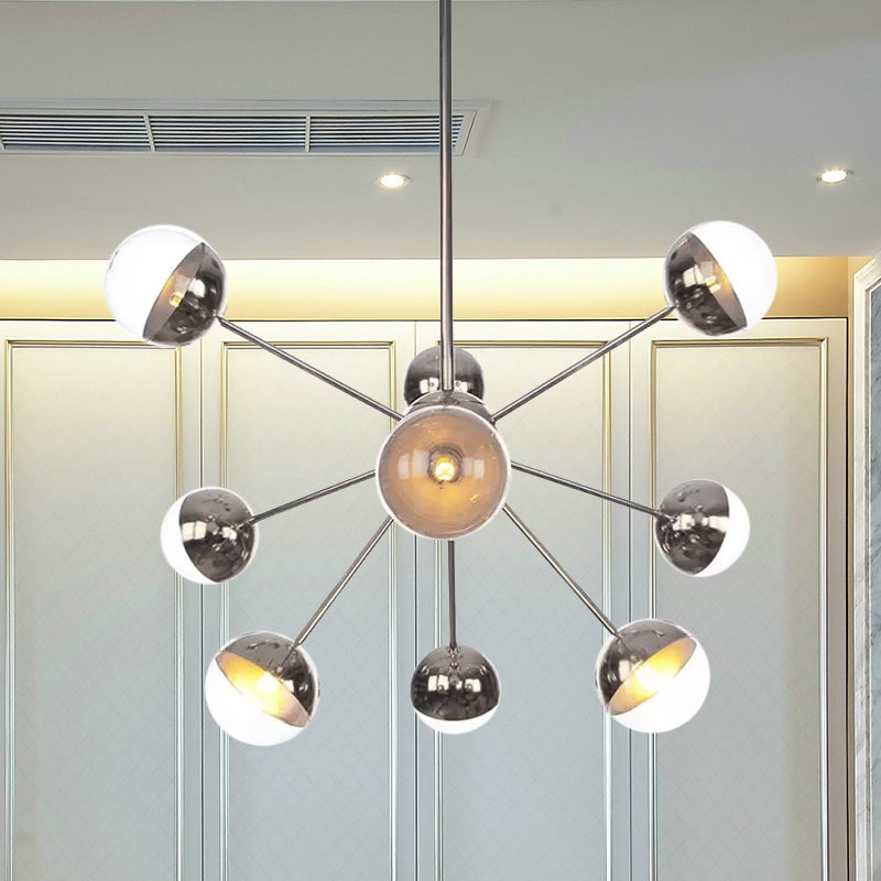 Globe Dining Room Semi Flush Mount White/Clear/Smoke Grey Glass 9/12/15 Lights Contemporary Semi Flush Light in Copper/Chrome/Gold Clearhalo 'Ceiling Lights' 'Close To Ceiling Lights' 'Close to ceiling' 'Glass shade' 'Glass' 'Semi-flushmount' Lighting' 559403