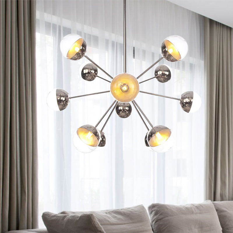 Globe Dining Room Semi Flush Mount White/Clear/Smoke Grey Glass 9/12/15 Lights Contemporary Semi Flush Light in Copper/Chrome/Gold Clearhalo 'Ceiling Lights' 'Close To Ceiling Lights' 'Close to ceiling' 'Glass shade' 'Glass' 'Semi-flushmount' Lighting' 559405