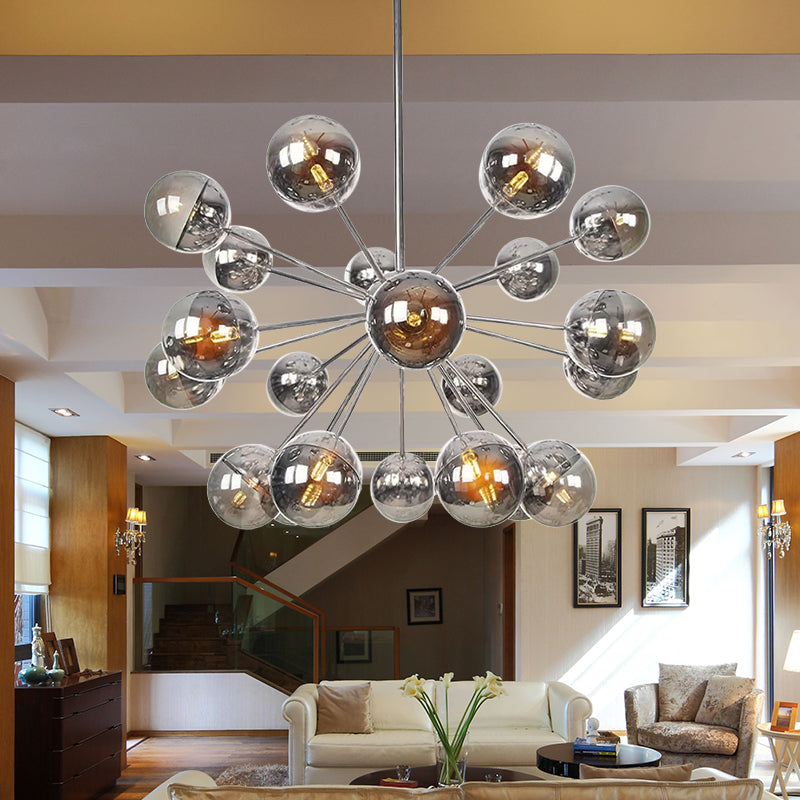 Globe Dining Room Semi Flush Mount White/Clear/Smoke Grey Glass 9/12/15 Lights Contemporary Semi Flush Light in Copper/Chrome/Gold Clearhalo 'Ceiling Lights' 'Close To Ceiling Lights' 'Close to ceiling' 'Glass shade' 'Glass' 'Semi-flushmount' Lighting' 559407