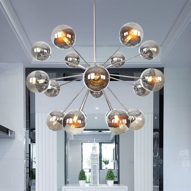 Globe Dining Room Semi Flush Mount White/Clear/Smoke Grey Glass 9/12/15 Lights Contemporary Semi Flush Light in Copper/Chrome/Gold Clearhalo 'Ceiling Lights' 'Close To Ceiling Lights' 'Close to ceiling' 'Glass shade' 'Glass' 'Semi-flushmount' Lighting' 559409