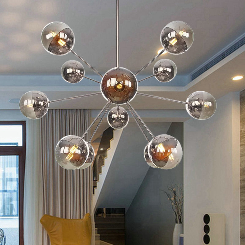Globe Dining Room Semi Flush Mount White/Clear/Smoke Grey Glass 9/12/15 Lights Contemporary Semi Flush Light in Copper/Chrome/Gold Clearhalo 'Ceiling Lights' 'Close To Ceiling Lights' 'Close to ceiling' 'Glass shade' 'Glass' 'Semi-flushmount' Lighting' 559413