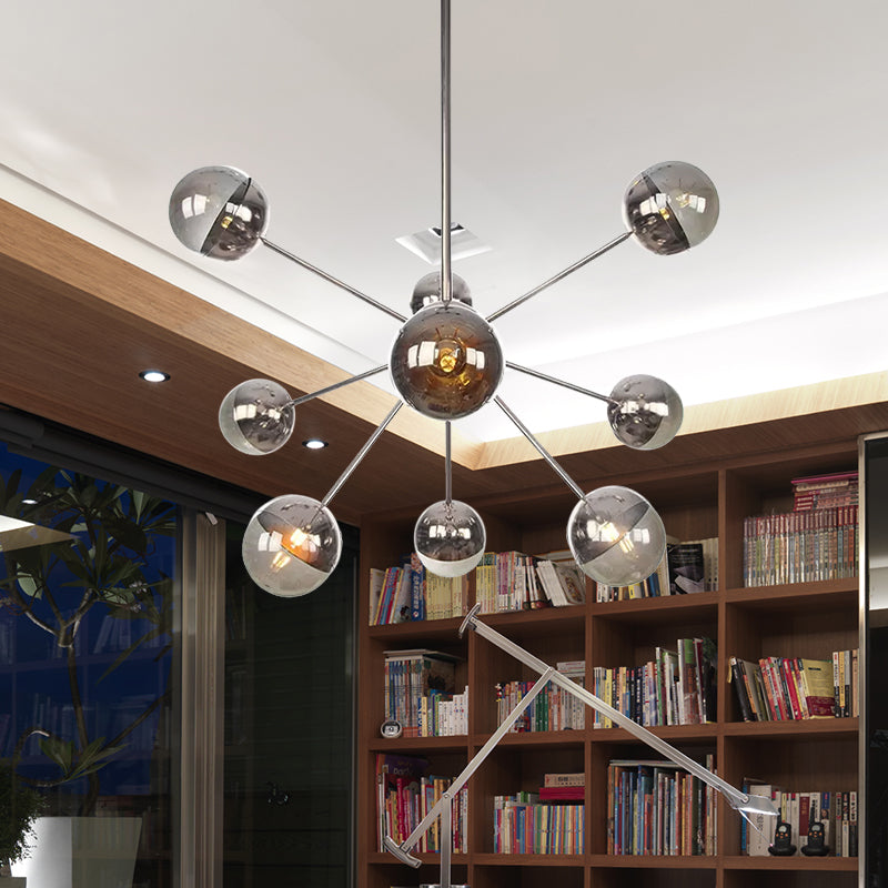 Globe Dining Room Semi Flush Mount White/Clear/Smoke Grey Glass 9/12/15 Lights Contemporary Semi Flush Light in Copper/Chrome/Gold Clearhalo 'Ceiling Lights' 'Close To Ceiling Lights' 'Close to ceiling' 'Glass shade' 'Glass' 'Semi-flushmount' Lighting' 559415