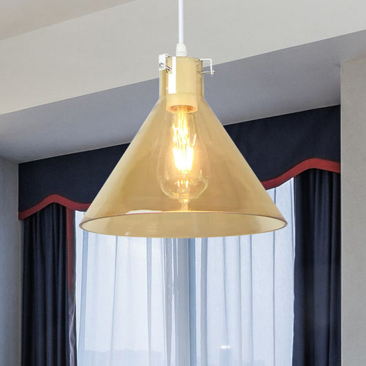 Cone Dining Room Hanging Light Amber Glass 1 Head Modernist Ceiling Suspension Lamp Clearhalo 'Ceiling Lights' 'Glass shade' 'Glass' 'Modern Pendants' 'Modern' 'Pendant Lights' 'Pendants' Lighting' 559487