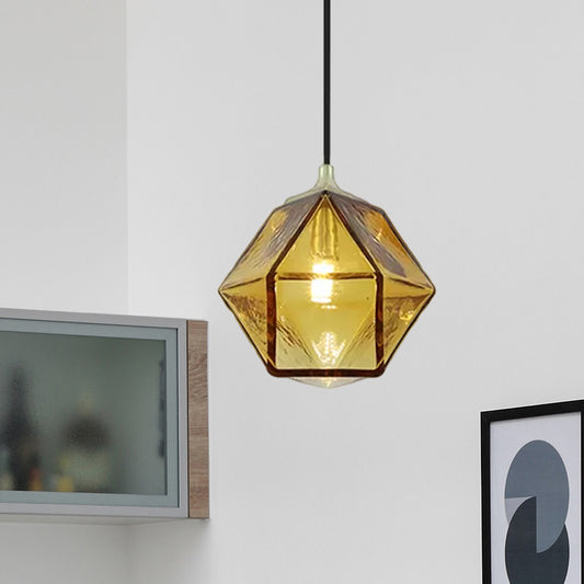 Hexagon Ceiling Lamp Modernism Cognac Glass 1 Bulb Dining Room Hanging Pendant Light Clearhalo 'Ceiling Lights' 'Glass shade' 'Glass' 'Modern Pendants' 'Modern' 'Pendant Lights' 'Pendants' Lighting' 559494