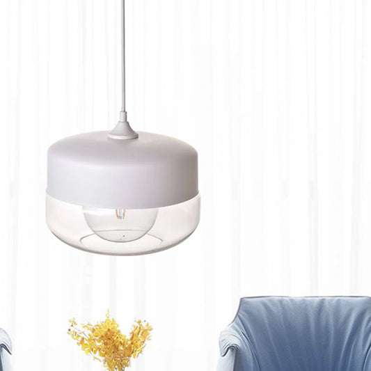 1 Head Bedroom Pendant Light Modern White Ceiling Suspension Lamp with Round Clear Glass Shade Clearhalo 'Ceiling Lights' 'Chandeliers' 'Glass shade' 'Glass' 'Modern Pendants' 'Modern' 'Pendant Lights' 'Pendants' Lighting' 559506