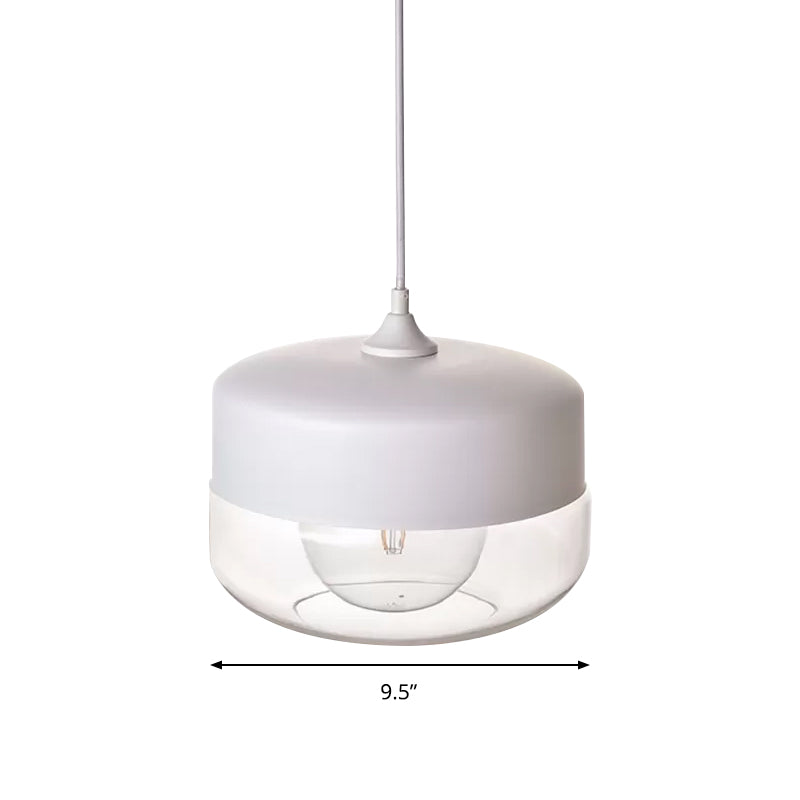 1 Head Bedroom Pendant Light Modern White Ceiling Suspension Lamp with Round Clear Glass Shade Clearhalo 'Ceiling Lights' 'Chandeliers' 'Glass shade' 'Glass' 'Modern Pendants' 'Modern' 'Pendant Lights' 'Pendants' Lighting' 559507