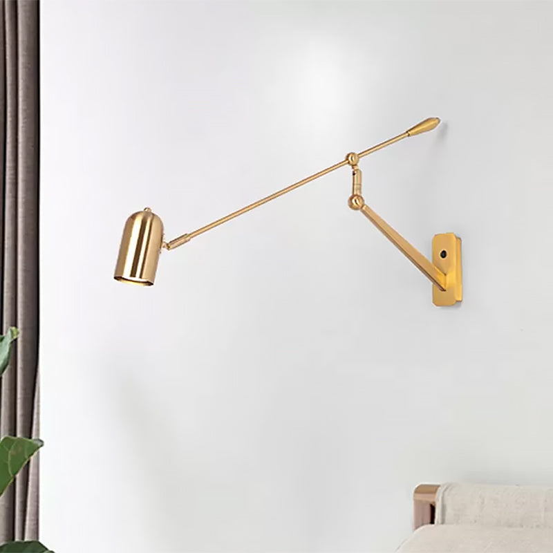 Modern Swing Arm Wall Sconce Metal 1 Light Living Room Wall Lamp in Gold for Bedroom - Clearhalo - 'Cast Iron' - 'Glass' - 'Industrial' - 'Modern wall lights' - 'Modern' - 'Tiffany' - 'Traditional wall lights' - 'Wall Lamps & Sconces' - 'Wall Lights' - Lighting' - 559521