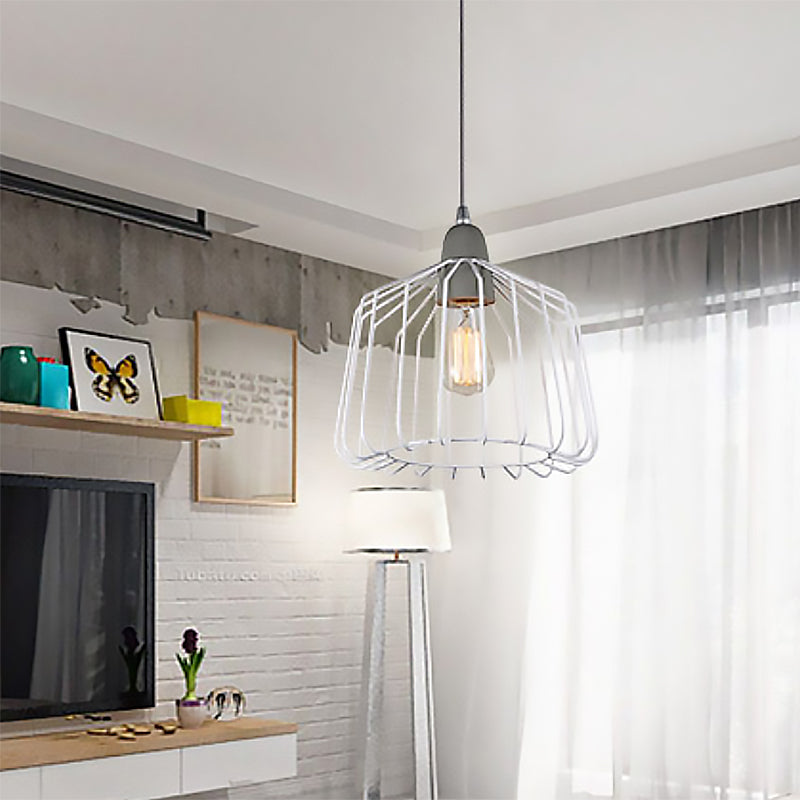 Minimalist Cage Shade Metallic Pendulum Light 1 Light Hanging Lamp Kit in White for Bedroom Clearhalo 'Ceiling Lights' 'Modern Pendants' 'Modern' 'Pendant Lights' 'Pendants' Lighting' 559532