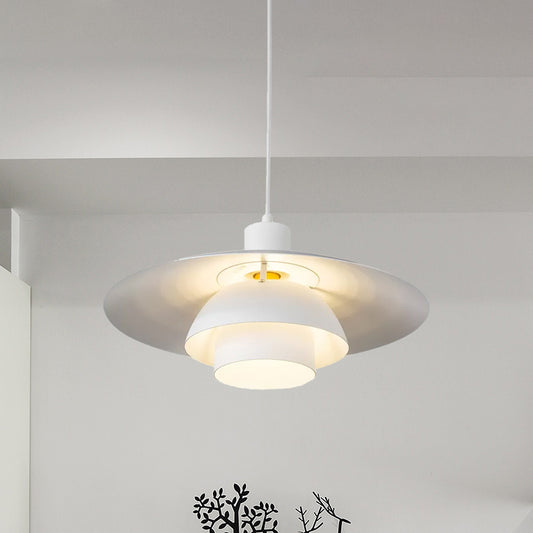 Three-Tiered Kitchen Pendant Lamp Metal 1 Light Contemporary Suspension Light in White Clearhalo 'Ceiling Lights' 'Modern Pendants' 'Modern' 'Pendant Lights' 'Pendants' Lighting' 559536