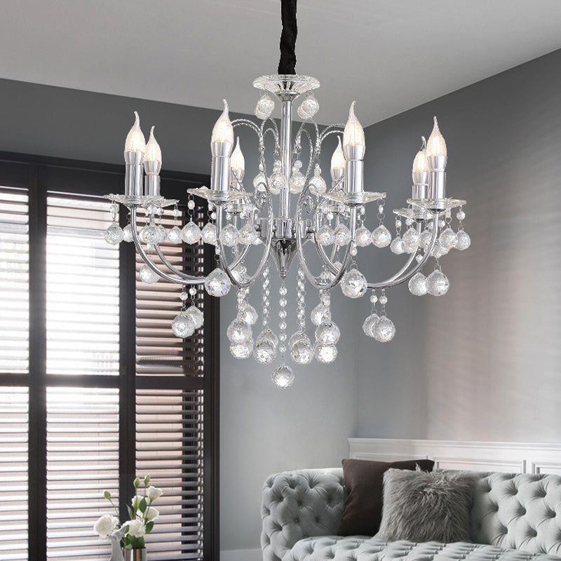 Contemporary Candle Chandelier Lamp with Clear Crystal Ball 5/8 Lights Pendant Lighting in Chrome 8 Chrome Clearhalo 'Ceiling Lights' 'Chandeliers' 'Modern Chandeliers' 'Modern' Lighting' 559552