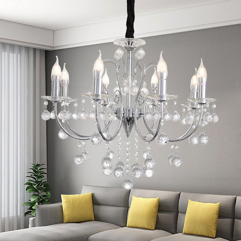 Contemporary Candle Chandelier Lamp with Clear Crystal Ball 5/8 Lights Pendant Lighting in Chrome Clearhalo 'Ceiling Lights' 'Chandeliers' 'Modern Chandeliers' 'Modern' Lighting' 559553