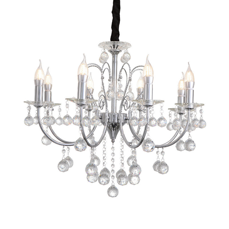 Contemporary Candle Chandelier Lamp with Clear Crystal Ball 5/8 Lights Pendant Lighting in Chrome Clearhalo 'Ceiling Lights' 'Chandeliers' 'Modern Chandeliers' 'Modern' Lighting' 559555
