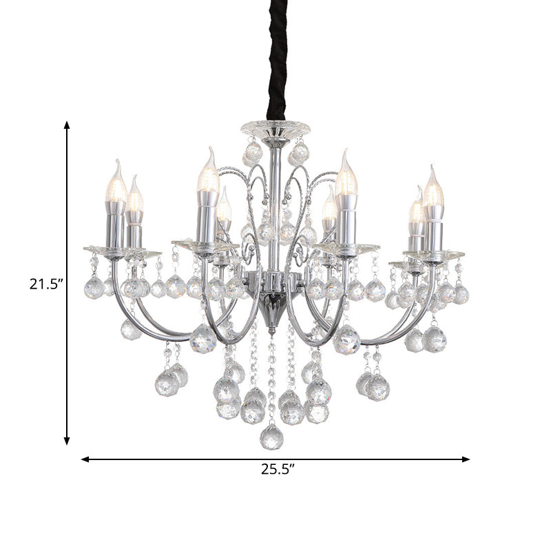 Contemporary Candle Chandelier Lamp with Clear Crystal Ball 5/8 Lights Pendant Lighting in Chrome Clearhalo 'Ceiling Lights' 'Chandeliers' 'Modern Chandeliers' 'Modern' Lighting' 559556