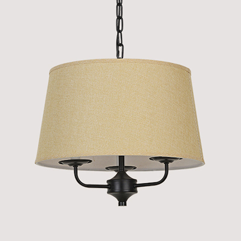 Fabric Drum Shade Hanging Chandelier Traditional 3 Lights Bedroom Pendant Light in Flaxen/White Clearhalo 'Ceiling Lights' 'Chandeliers' Lighting' options 559585