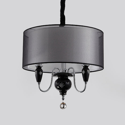 3-Light Fabric Hanging Chandelier Classic Black Drum Dining Room Pendant Light Fixture Clearhalo 'Ceiling Lights' 'Chandeliers' Lighting' options 559616